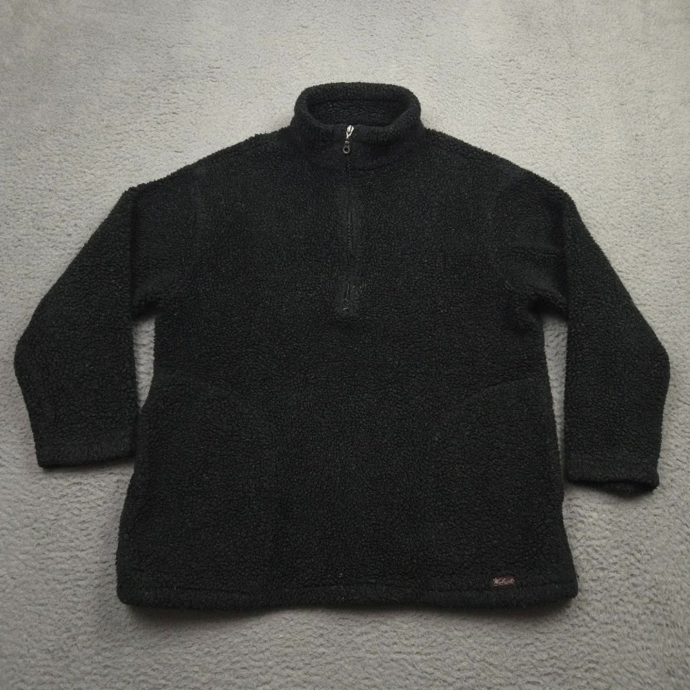 Vtg Woolrich Made USA Sherpa Fleece‎ 1/4 Zip Pullover Mens M Black Outdoorwear